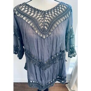 DREAMS Women's Prickly Pear Resale Party Blouse Half Sleeve Dark Gray Size S NWT